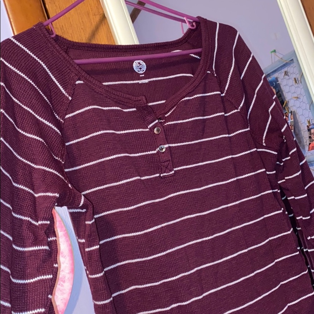 Striped Maroon Long Sleeve shirt
